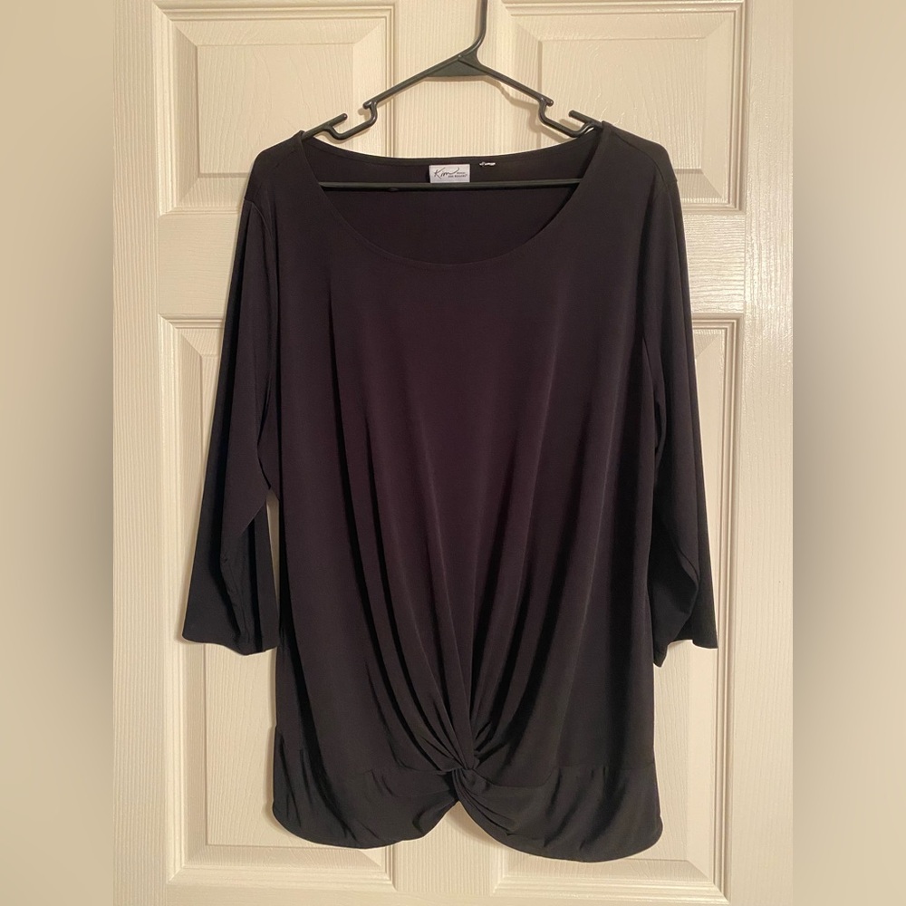 Kim Rogers Black 3/4 Sleeve Tie Front Blouse